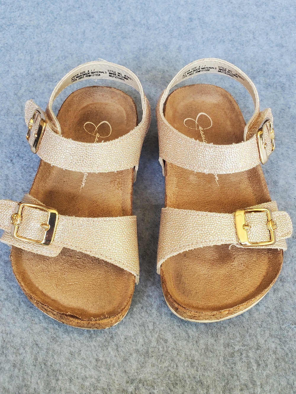 Jessica Simpson Girls Metallic Rose Gold Double-Buckle Sandals
